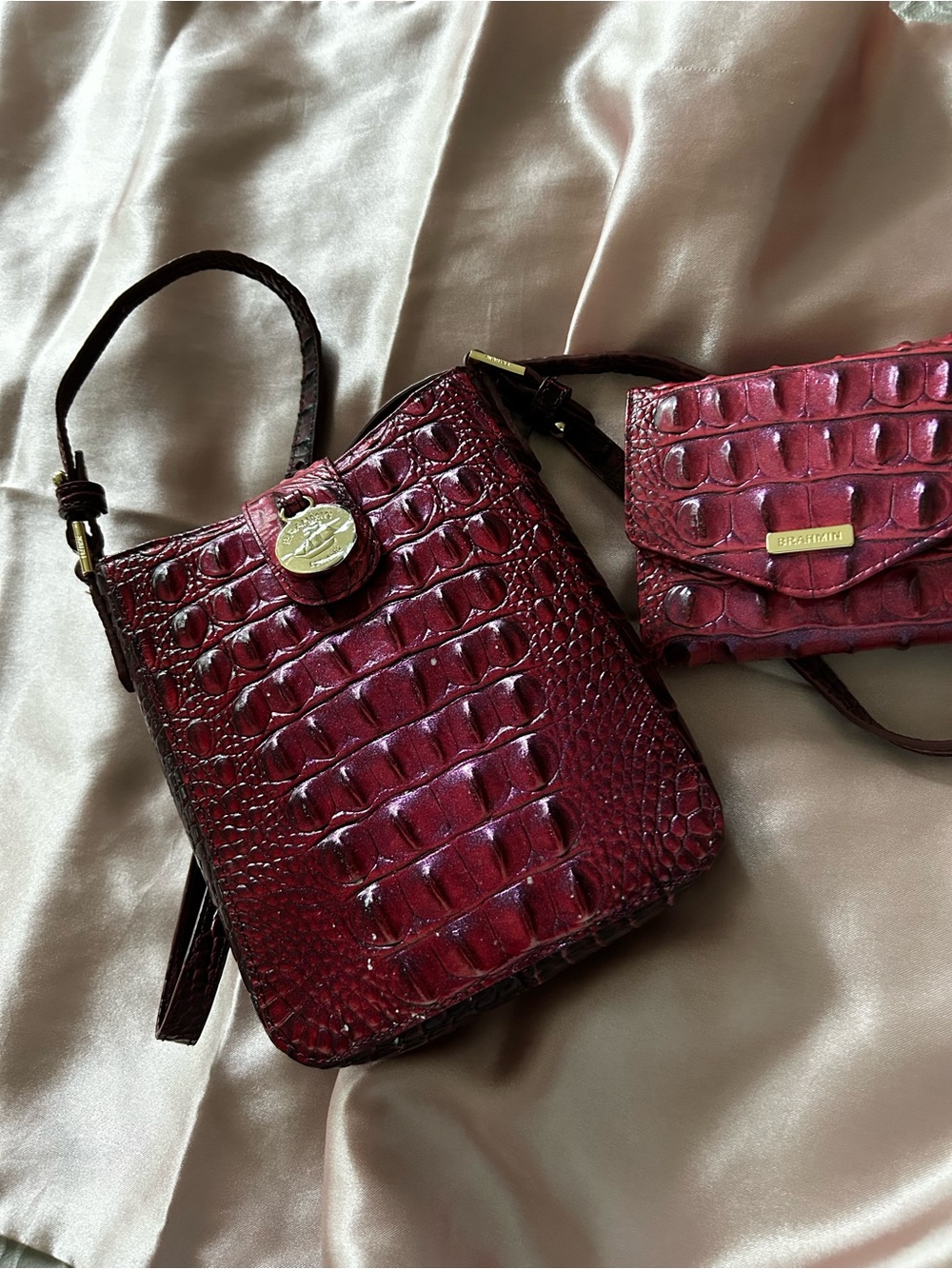 Brahmin Wine Croc-Embossed Leather Mini Crossbody Set